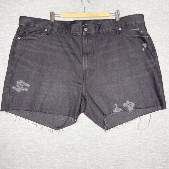 Old Navy High Rise Slouchy Straight Cut Off Jean Shorts Size 26 black distressed - Picture 1 of 4